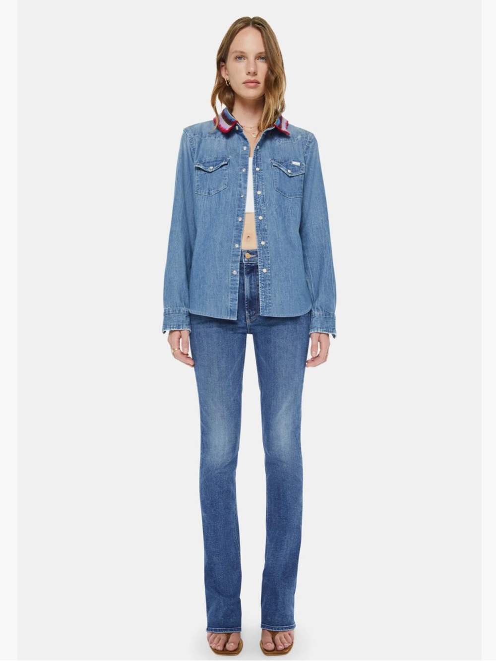 MOTHER The Collar Club Denim Shirt Jacket with Removable Crochet Collar New! - Picture 5 of 15